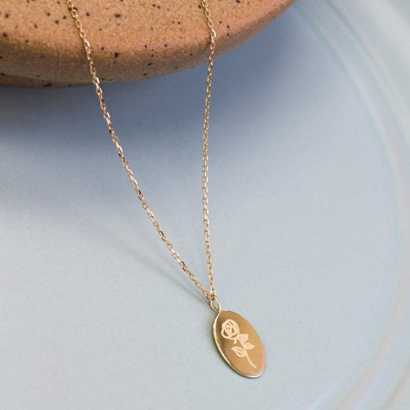 NWT Kiera Engraved Rose Necklace // 10kt Solid Gold - Picture 4 of 6